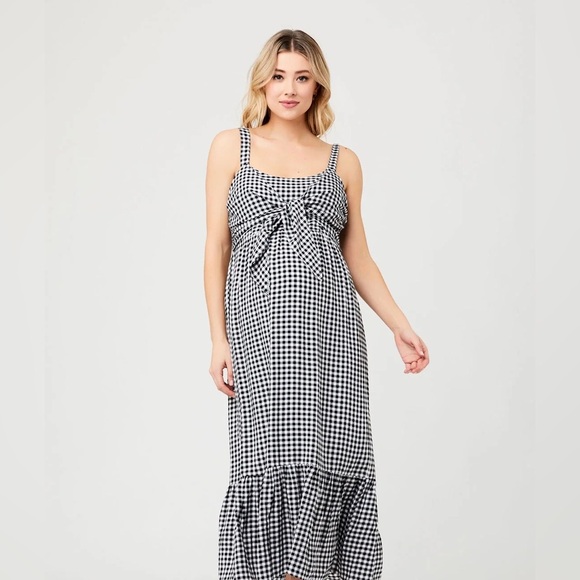 Ripe Maternity Gingham Nursing Maxi Dress in Black Plaid. NWT. SZ L - Picture 1 of 11